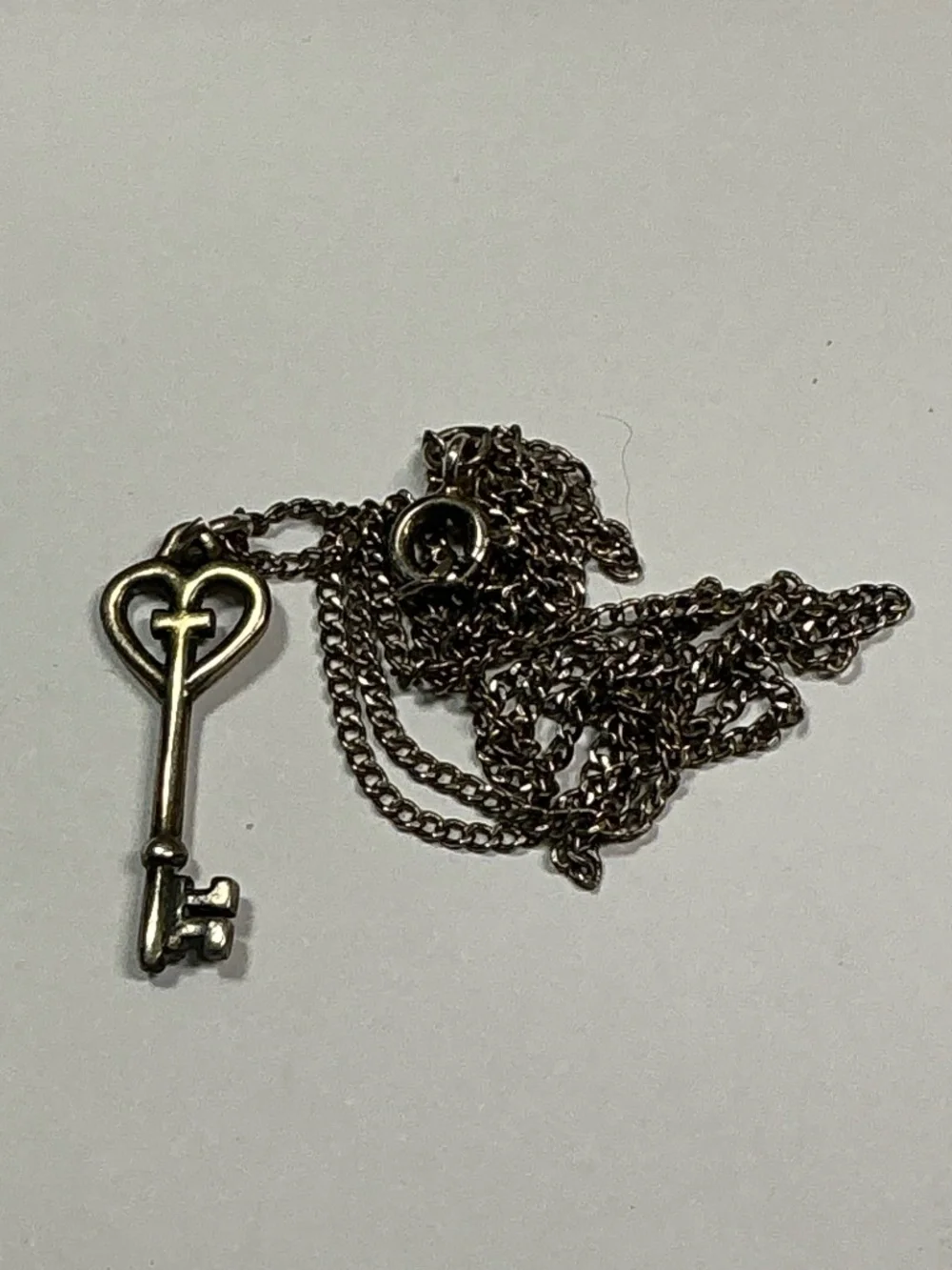 Sterling Silver Skeleton KEY pendant W/ Petite Curb Chain. 19 inches long
